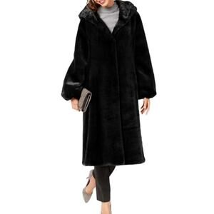 Used $350 Jones New York Faux Fur Midi Coat Black M Medium